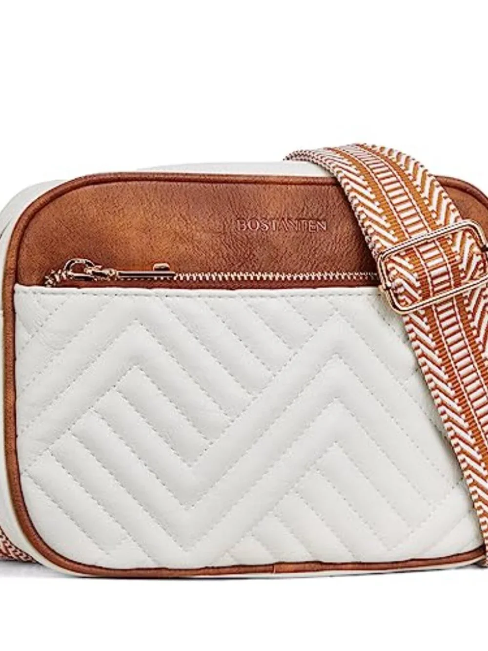 Quilted Vegan Leather Crossbody Bag with Wide Strap